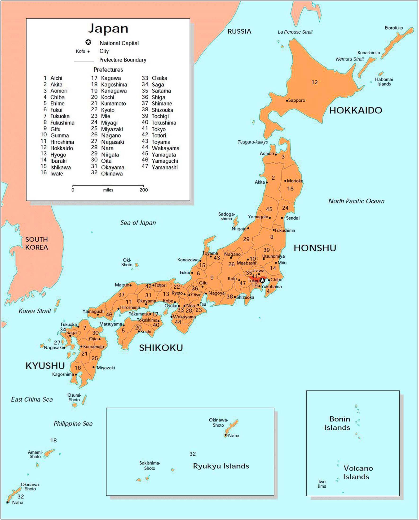 Map of Japan cities: major cities and capital of Japan