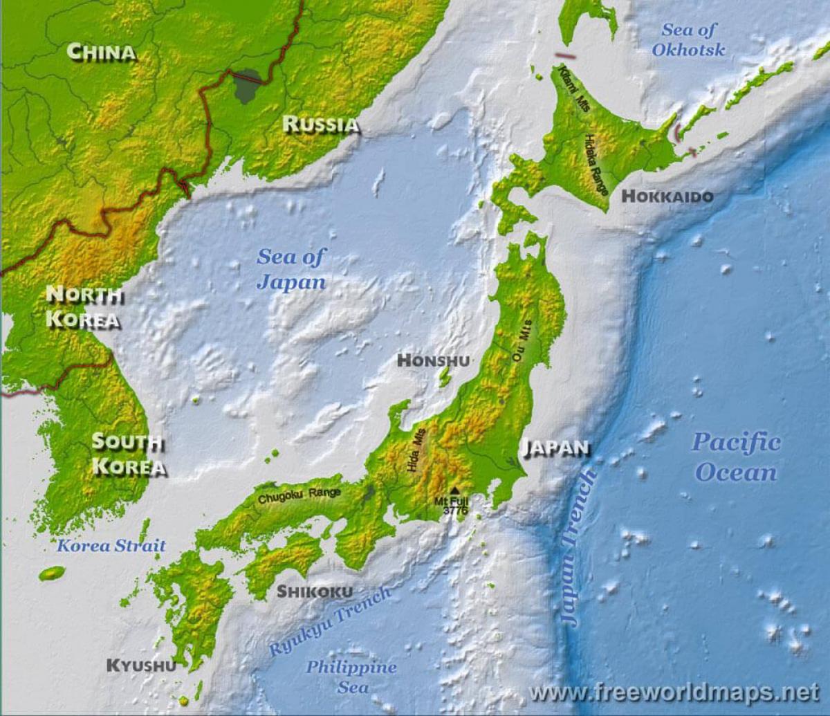 Mountains in Japan map