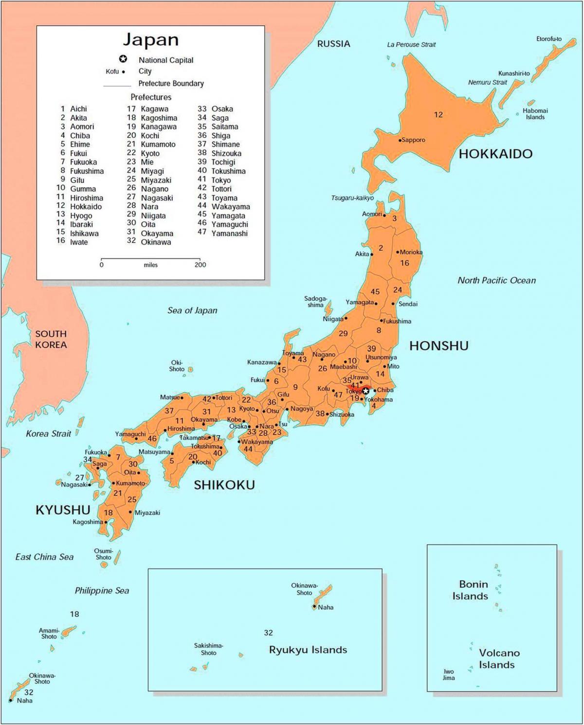 Map of Japan with main cities